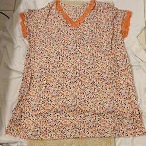 Secret Treasures Multicolor Floral Pajama Top with Orange Trim
